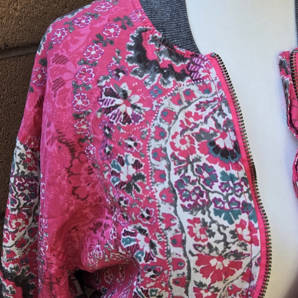 Free People Pink Quilted Floral Bomber Jacket Zip Up - Picture 3 of 12